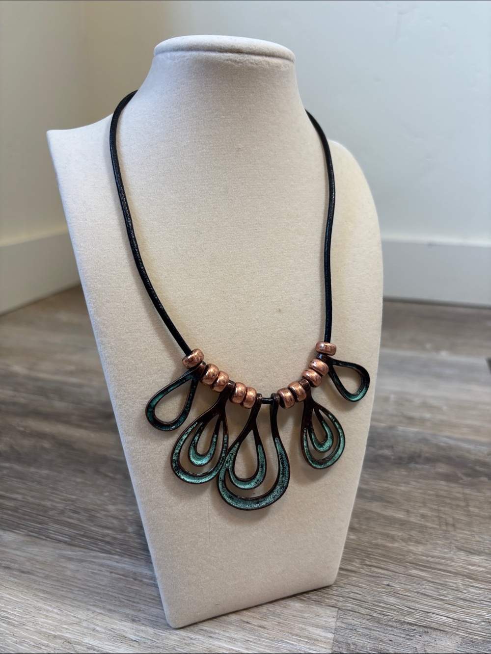 Teardrop Patina Pendant Necklace in Turquoise and Copper